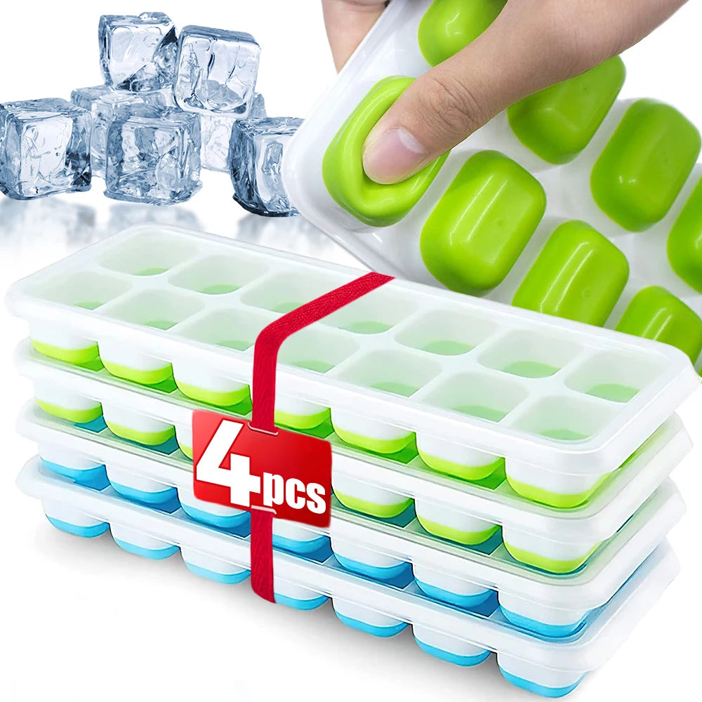Moule à glaçons | 14 cavités en silicone avec fond souple | Couvercle étanche