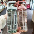 Bouteille d'eau pour adultes | 2L à large ouverture avec paille intégrée | Marquage temporel | Sports de plein air