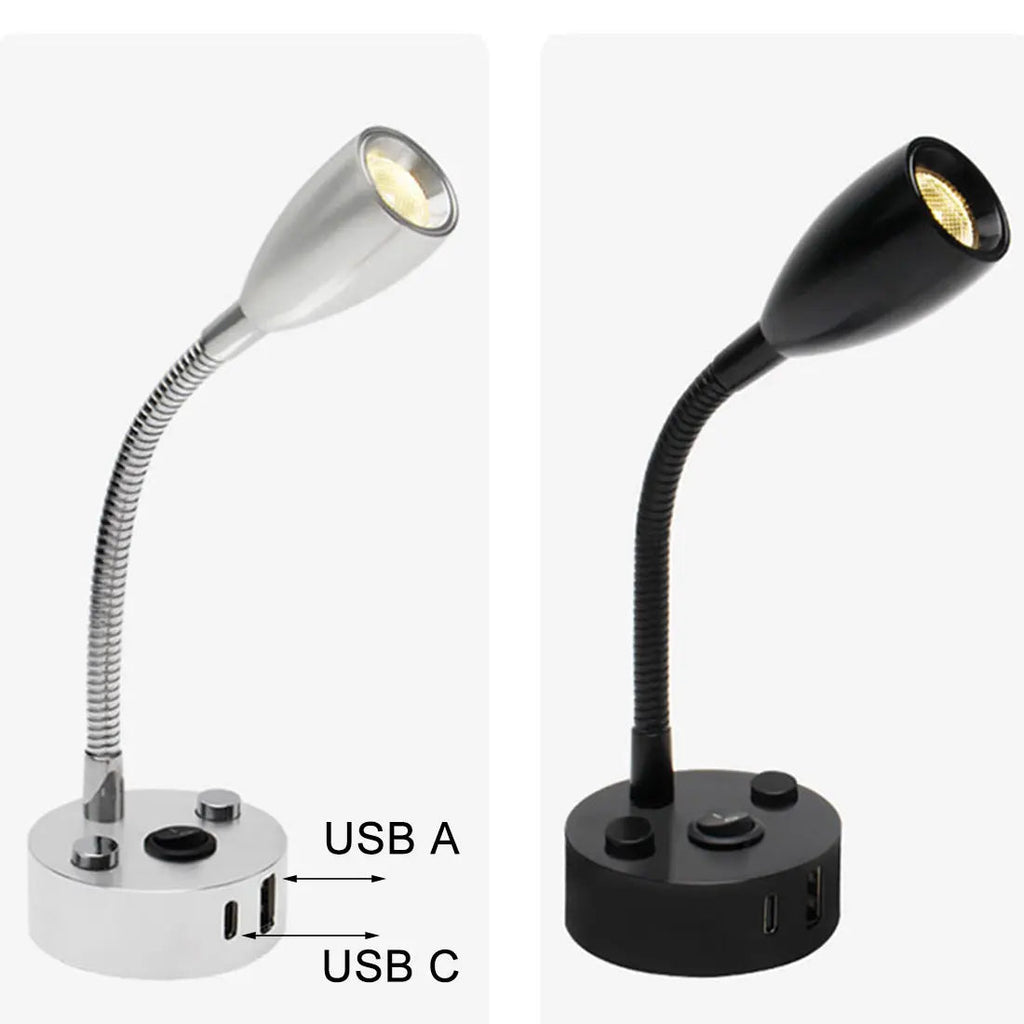 Lampe de lecture pour camping-car | Lampe LED à col de cygne | Construction en aluminium | Charge rapide USB-C 12–24V