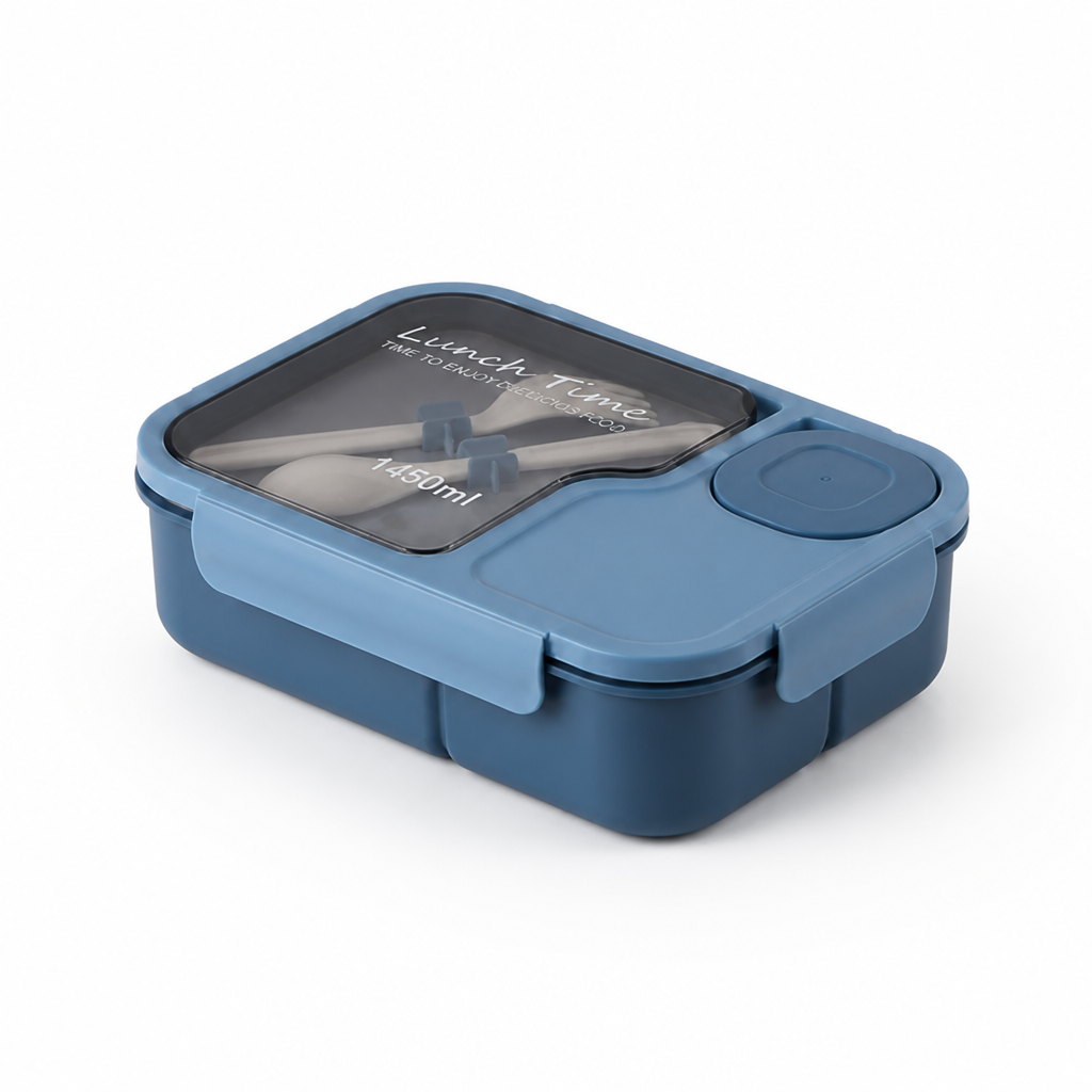 Détail du compartiment à couverts intégré de la boîte bento Bentivo