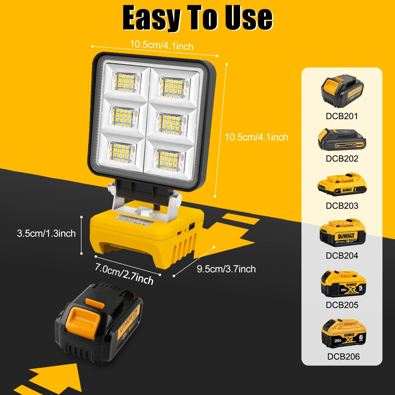 Lampe de travail portable | LED haute luminosité 5200LM | Rechargeable USB-C | Support à angle réglable