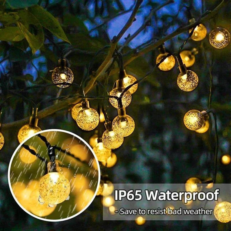 Guirlandes Lumineuses Extérieures | Globe en Cristal LED Blanc Chaud | Solaire et Étanche