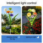 Détail de la lampe extérieure solaire Soléria avec têtes lumineuses style pissenlit