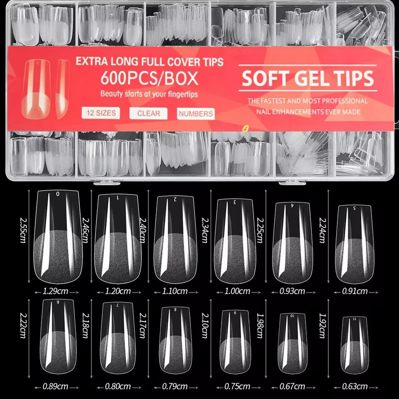 Ongles Press-On | Pleine Couverture Carré Style Français | Finition Mi-Givrée & Gel Trempable | 600pcs