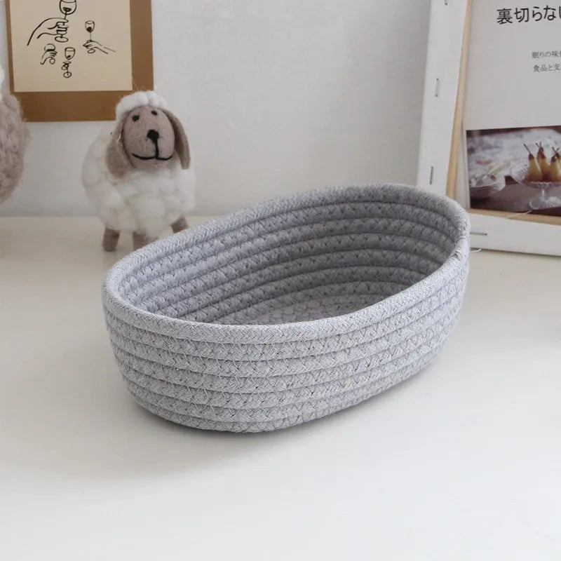 Panier de rangement en corde de coton | Tissage nordique | Petit/Moyen/Grand | Organisateur de bureau pour clés et maquillage