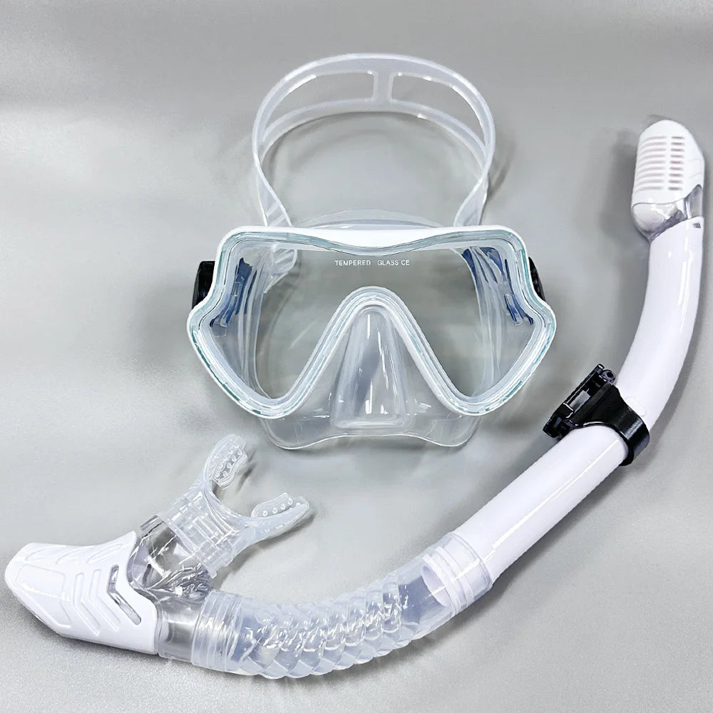 Masque de plongée intégral pour adultes | Vue panoramique | Verre trempé et silicone | Tuba à embout sec