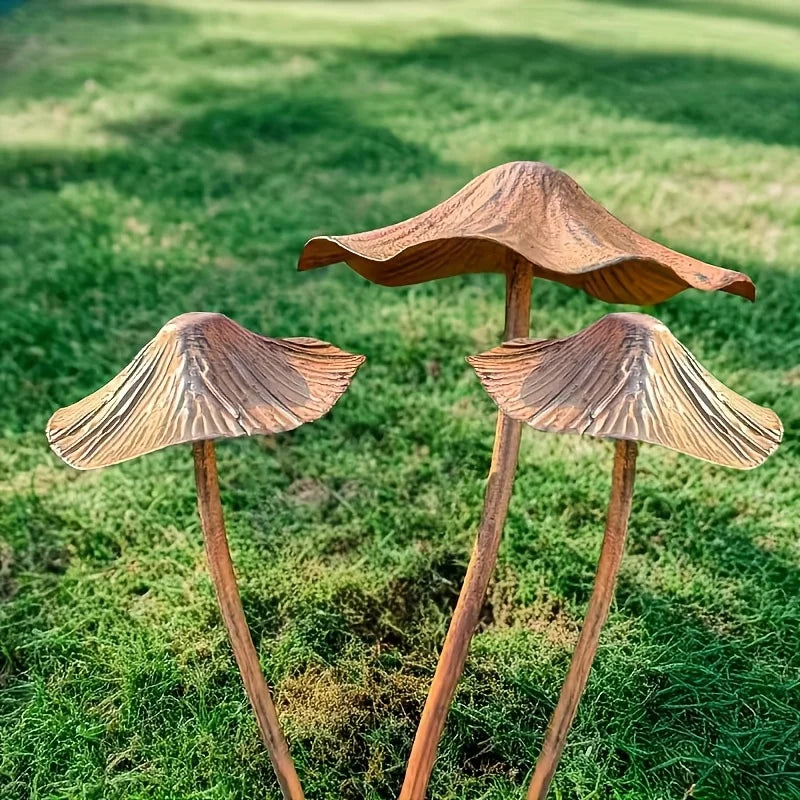 Lot de 3 champignons décoratifs en métal pour le jardin