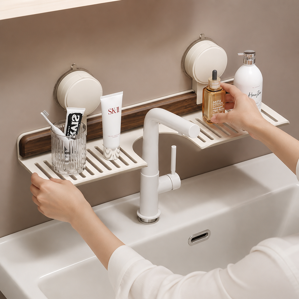 Étagère de douche sans percer Velcora avec flacons de shampoing rangés