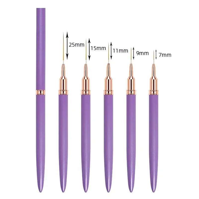 Set de pinceaux pour nail art | Pinceaux liner de précision | Lot de 5 tailles assorties | Finition professionnelle
