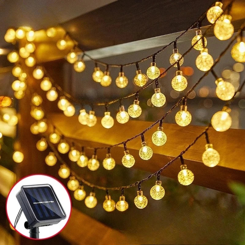 Guirlandes Lumineuses Extérieures | Globe en Cristal LED Blanc Chaud | Solaire et Étanche