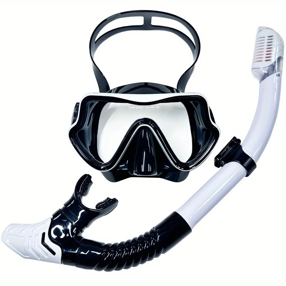 Masque de plongée intégral pour adultes | Vue panoramique | Verre trempé et silicone | Tuba à embout sec