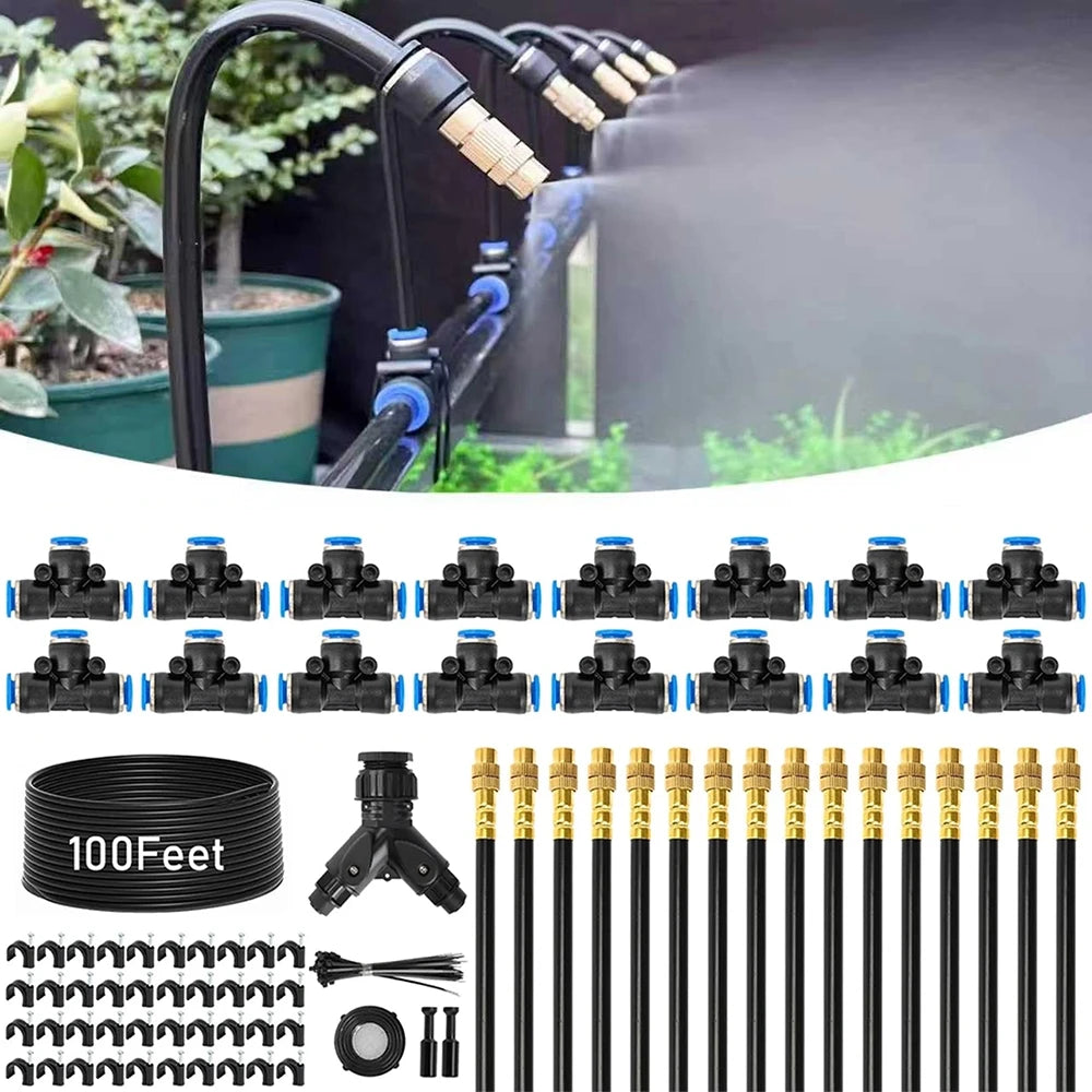 Kit d'irrigation de jardin | Buses en laiton réglables | Tuyau de 30 m & raccords rapides | Économie d'eau