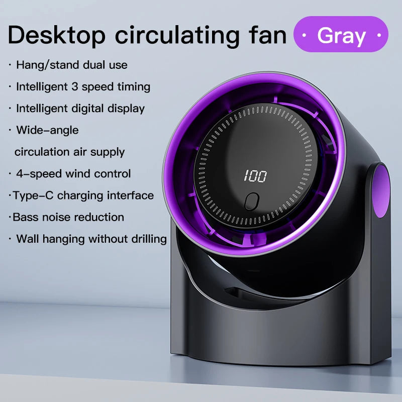 Ventilateur de bureau sans pales | 100 niveaux de vitesse | Alimenté par USB et portable | Fonctionnement ultra-silencieux