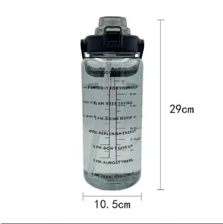 Bouteille d'eau pour adultes | 2L à large ouverture avec paille intégrée | Marquage temporel | Sports de plein air