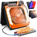 Ventilateur de camping sans fil | Lanterne LED rechargeable solaire et USB | Autonomie jusqu'à 58h