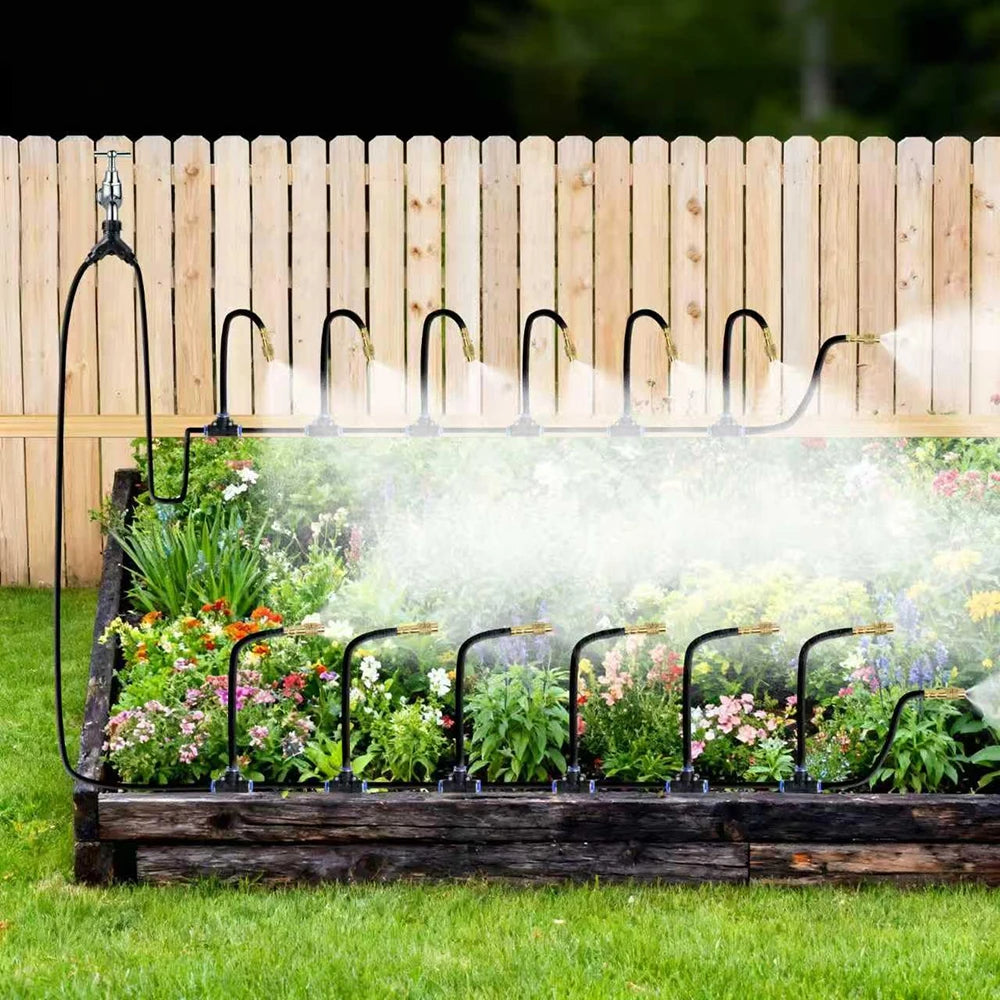 Kit d'irrigation de jardin | Buses en laiton réglables | Tuyau de 30 m & raccords rapides | Économie d'eau