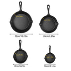 Ensemble de poêles en fonte | Non enduit et à haute rétention de chaleur | Ensemble de 4 pièces | Compatible gril, cuisinière et four