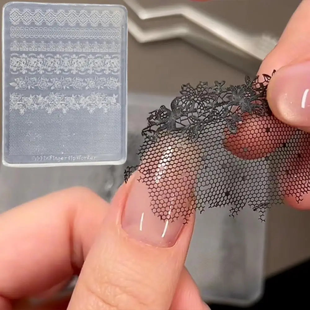 Moule pour Art des Ongles | Rose en Dentelle 3D & Motif Français à Carreaux Creux | Silicone | Manucure DIY Facile