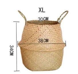 Panier suspendu en osier tressé à la main en herbe marine | Housse de pot de plante et panier de rangement | Gain de place