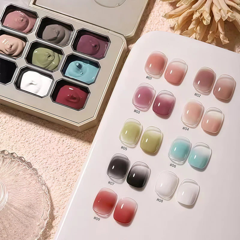 Ensemble de vernis à ongles 9 couleurs pour techniciens et débutants | Gel dégradé à haute saturation | Teintes pour manucure française