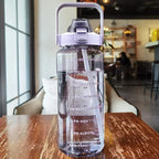 Bouteille d'eau pour adultes | 2L à large ouverture avec paille intégrée | Marquage temporel | Sports de plein air