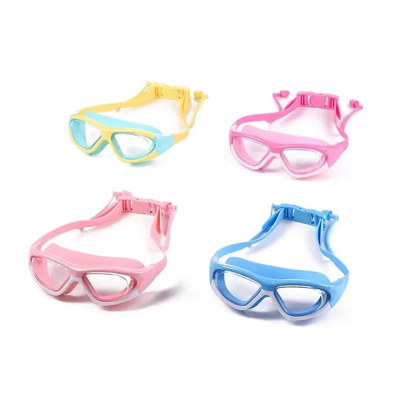 Lunettes de natation enfant | Large verre anti-buée | Joint en silicone et bouchons d'oreille | Sangle réglable