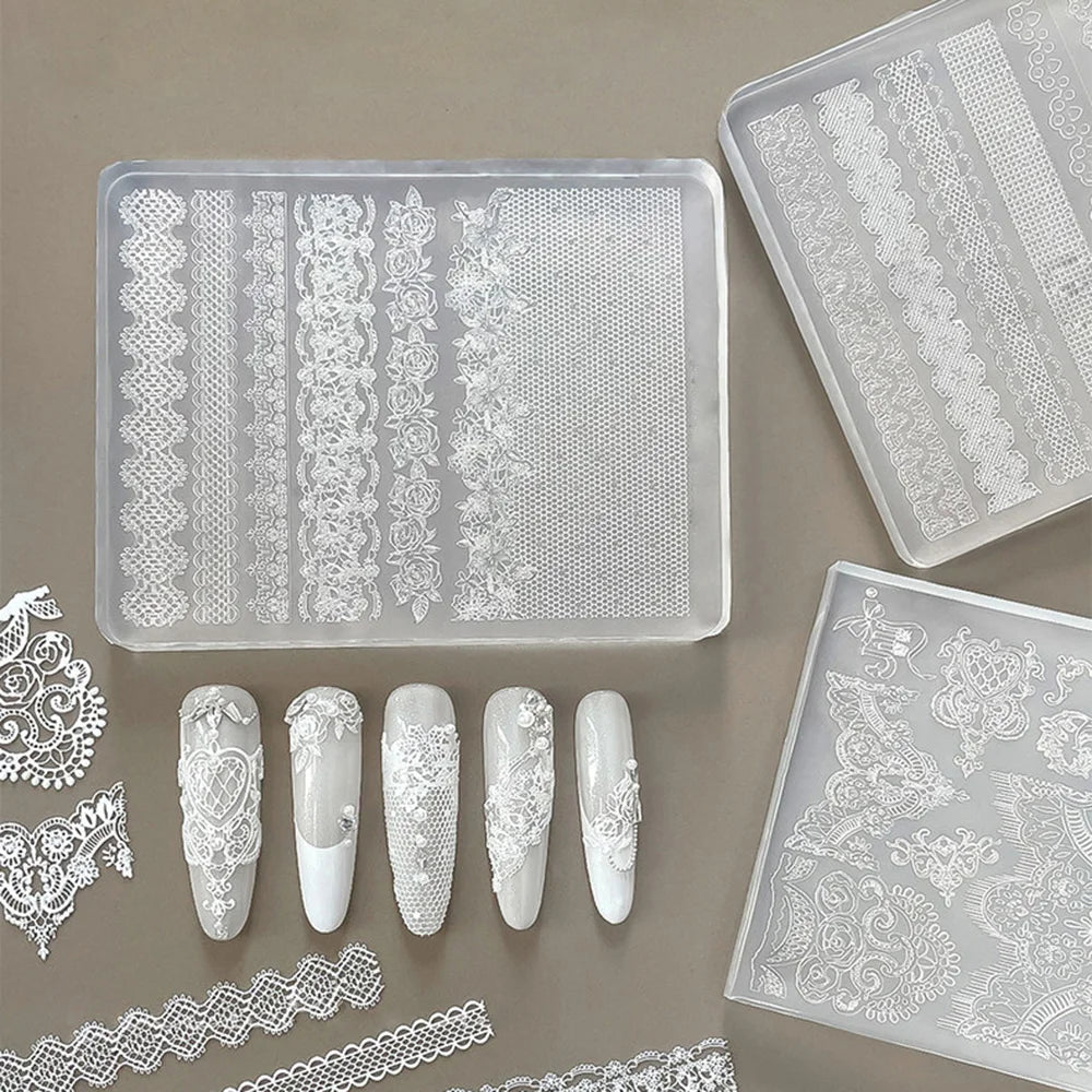 Moule pour Art des Ongles | Rose en Dentelle 3D & Motif Français à Carreaux Creux | Silicone | Manucure DIY Facile