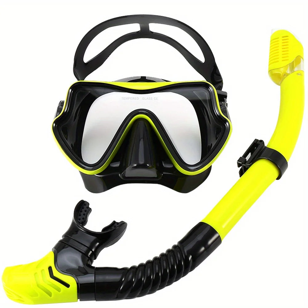 Masque de plongée intégral pour adultes | Vue panoramique | Verre trempé et silicone | Tuba à embout sec