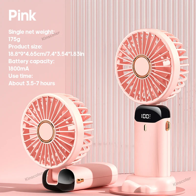 Ventilateur portable cou/à main/de bureau | 5 vitesses & inclinaison réglable | Affichage LED & batterie externe