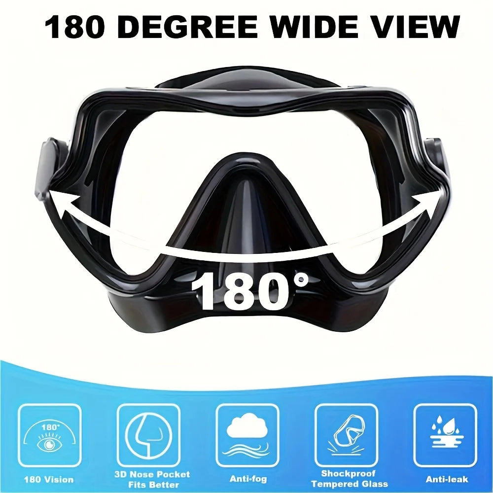 Masque de plongée intégral pour adultes | Vue panoramique | Verre trempé et silicone | Tuba à embout sec