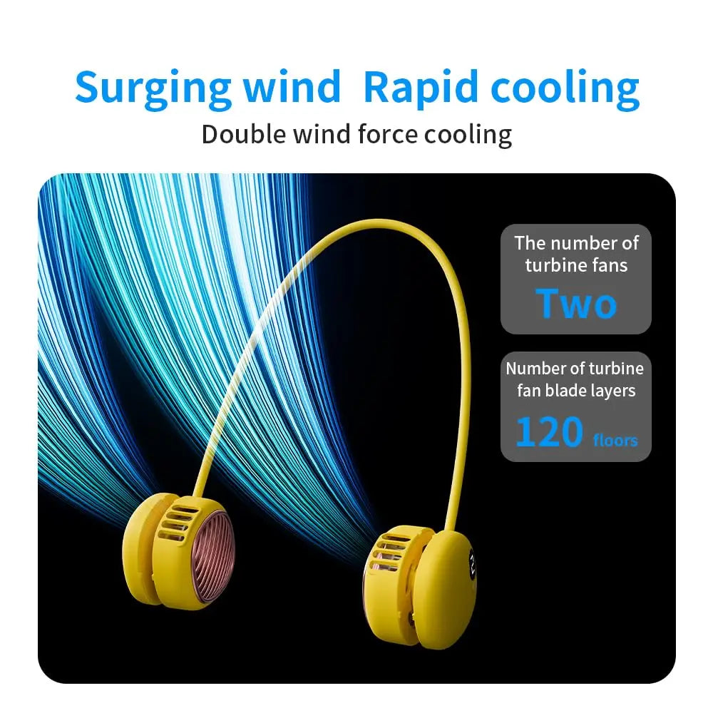 Ventilateur de Cou Portable | Double Turbo 5 Vitesses | Bandeau en Silicone Flexible | Rechargeable USB-C