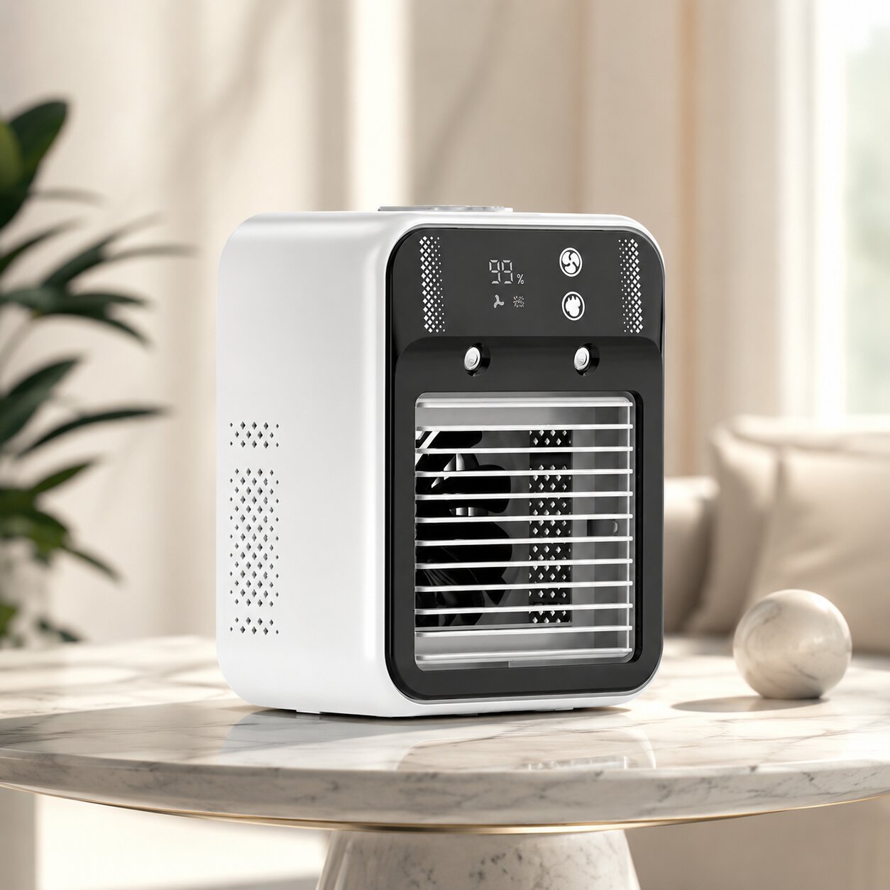 Rafraîchisseur d'air portable Brumiva posé sur une table